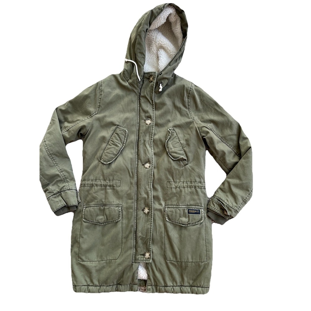 Abercrombie & Fitch Mt Washington Parka Women's S Green Hood Sherpa Lined Y2K
